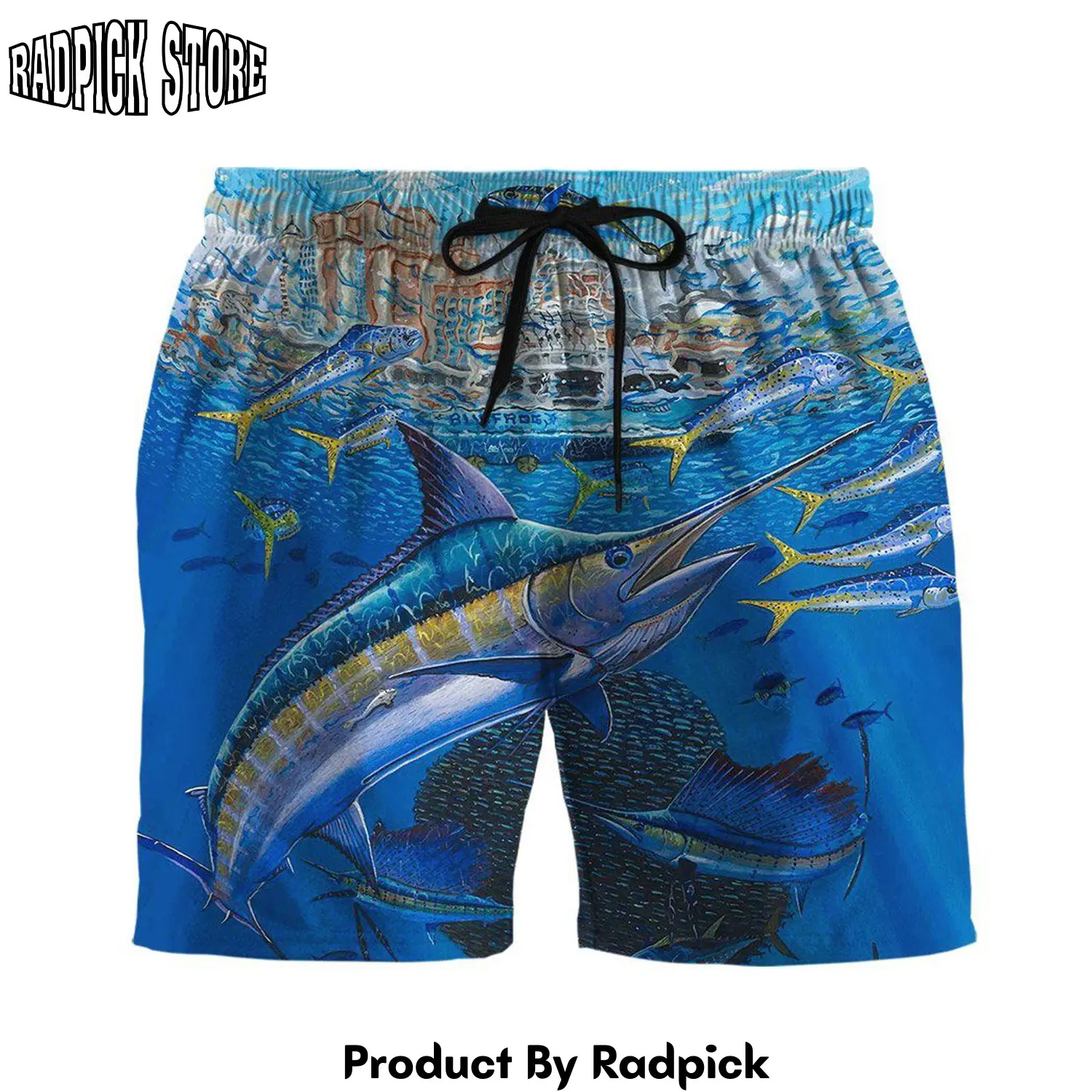 Radpick 3d marlin in blue water custom men shorts rp631368